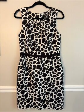 Valerie Bertinelli Black & White Animal Print Midi Sheath Dress